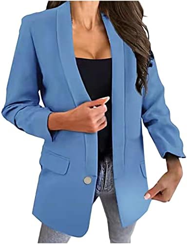 Bayan Uzun Kollu Düğme Blazers 2022 Moda Sonbahar Yaka Yakalı Katı Blazer Ceketler Kadınlar için İş Rahat