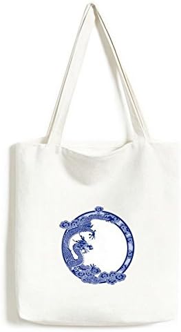 Çin Kültürü Mavi Ejderha Tote Kanvas Çanta Alışveriş Çantası gündelik çanta