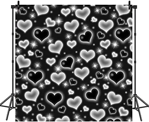6×6ft Siyah Kalp fotoğraf arka fonu 2000'li yılların başında Doğum Günü Partisi Afiş Süslemeleri Glitter Kalp Tatlı 16 18