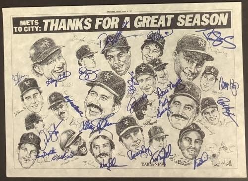 1986 Mets Takım İmzalı Poster 15x10 Gallo Sanat Gary Carter R Şövalye + 19 Oto JSA-İmzalı MLB Fotoğrafları