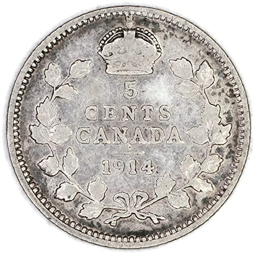 1914 CA George V ileDEİ GRA Kanada KM 22 Gümüş 5 Cent Çok iyi