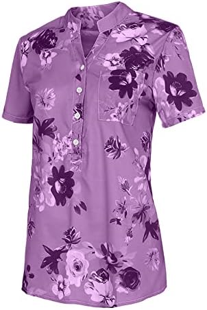 Kadınlar için çiçek Üstleri 2023 Düğme Aşağı Moda Rahat Kısa Kollu Gömlek Tees Bluzlar