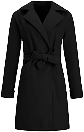Çentikli Yaka Yaka Ceket Kadınlar için Orta Uzunlukta Palto Kemer ile Uzun Ceket Şık Uzun Ceket Giyim Kemer ile