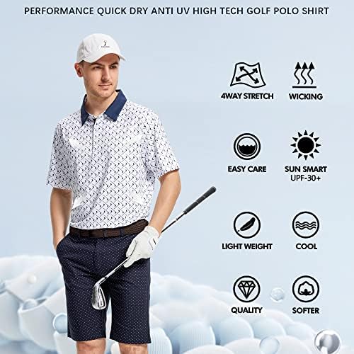 Erkek polo gömlekler Kısa Kollu Kuru Fit Performans Nem Esneklik Rahat Baskı Kuru Fit Yakalı Golf polo gömlekler Erkekler