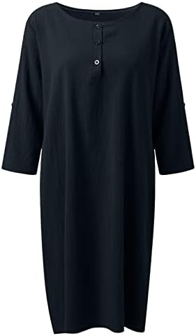 Kulywon Kadın Moda Rahat Gevşek Katı Düğme 3/4 Kollu Orta Uzunlukta Elbise Halter Elbiseler Yaz