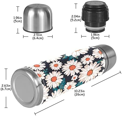 Papatya Çiçek Vakum Yalıtımlı Paslanmaz Çelik Termos Şişeler 16 oz, Kullanımlık Sızdırmaz BPA Içermeyen Su Şişesi ile Fincan