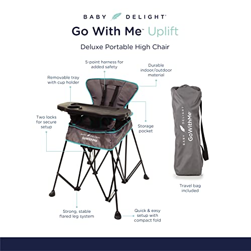 Baby Delight Benimle Git Uplift Deluxe Portatif Mama Sandalyesi | İç ve Dış Mekan | Deniz Mavisi ve Gri