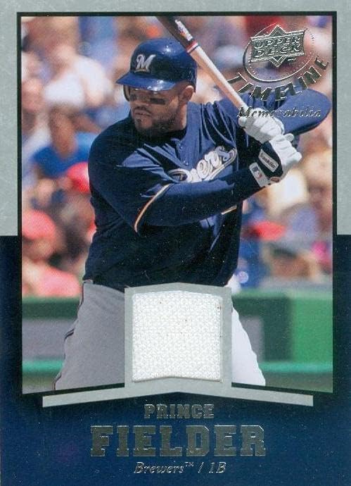 Prens Fielder oyuncu yıpranmış forması yama beyzbol kartı (Milwaukee Brewers) 2008 Üst Güverte Zaman Çizelgesi TM-PF-MLB