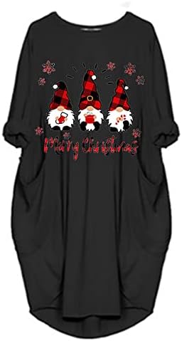 Xmas_Dresses Uzun Kollu Elbise Kadınlar için O-Boyun Noel Baskı Elbise rahat elbise Noel Baba Gnome Elf Cüce