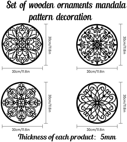 NBEADS 4 Adet Mandala Ahşap Duvar Sanatı, 11.8 İnç Siyah Kristal Izgara Kurulu Ahşap İçi Boş Duvar sanat dekoru Manevi Hediyeler