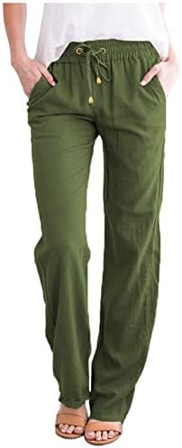 Rahat Yaz Pamuk Keten Pantolon Kadınlar için Geniş Bacak cepli pantolon Baggy Düz Renk Düz Bacak Pantolon Plaj pantolonu