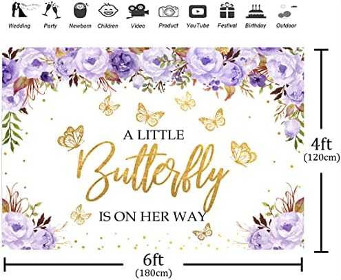Aperturee Küçük Bir Kelebek Yolda Bebek Duş Zemin 6x4ft Mor Çiçek Altın Noktalar Kızlar Prenses Fotoğraf Arka Plan Parti