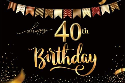 Laeacco 10x7ft Muhteşem 40th Doğum Günü Zemin Vinil Siyah ve Altın Fotoğraf Arka Plan Mutlu 40th Doğum Günü 40 Yaşında Doğum