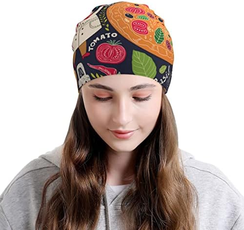 Şef Pizza Baskı Motifleri Streç Rahat Örme Kasketleri Kap Bahar ve Sonbahar Sıcak Şapka Açık Unisex Siyah