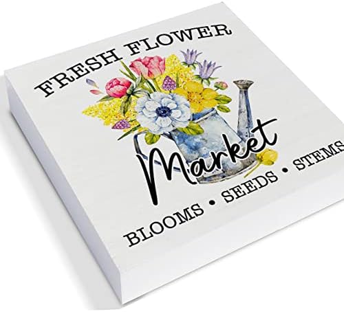 Çiçek Pazarı Ahşap kutu işareti Çiftlik Evi Ahşap kutu işareti Sanat Blokları Masa İşareti Rustik Raf Masa Ev Dekor 5X5 İnç