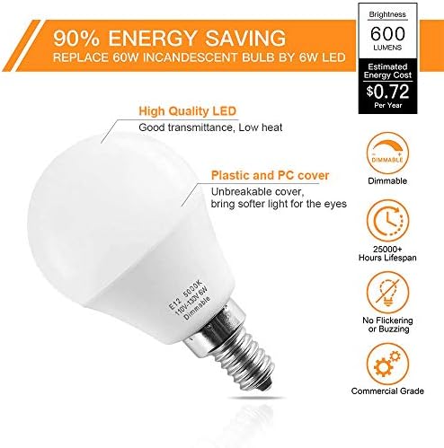 Prosperbiz E12 Kısılabilir 6 watt (60w Eşdeğeri) LED Ampuller, A15 Tavan Vantilatörü Ampuller Günışığı Beyaz 5000K, Şamdan