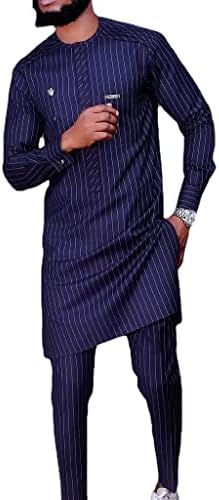 Erkek Afrika Kıyafet 2 Parça Set Gömlek ve Pantolon Uzun Kollu Geleneksel Dashiki Takım Elbise Giyim Eşofman