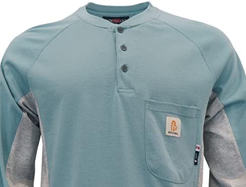 BOCOMAL FR Gömlek 5.5 oz Hafif Ekip Uzun Kollu Alev Dayanıklı/Yangın Geciktirici Gömlek Erkekler için