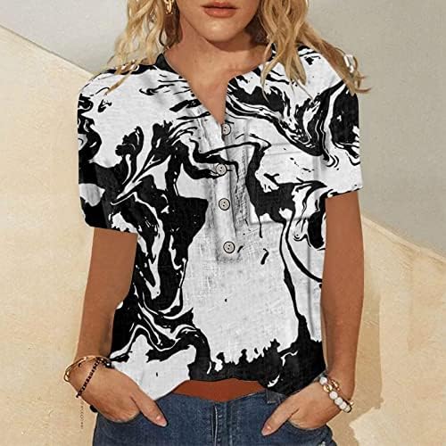 Bayan Üstleri Şık Rahat Pamuk Keten Düğme Aşağı Gömlek Moda Boho Grafik Baskılı Yuvarlak Boyun kısa kollu tişörtler