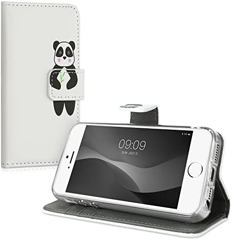 kwmobile Cüzdan Kılıf Apple iPhone SE ile Uyumlu (1.Gen ) / iPhone 5 / iPhone 5S - Kılıf Suni Deri Kılıf-Cüzdan Panda