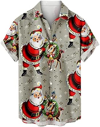 Erkek Noel Kısa Kollu Düğme Aşağı Gömlek Vintage Bowling Gömlek Casual Noel Baba Baskılı Düzenli Fit Üst