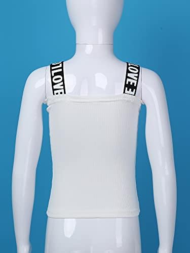 Hansber Çocuk Kız Yaz Kırpma Üst Nervürlü Kolsuz Tees Gömlek Bale Yoga Spor Sütyen Üstleri Fanilalar Giyim
