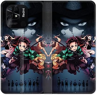 Deri cüzdan Kılıf Xiaomi Redmi için 10C Manga iblis avcısı Siyah