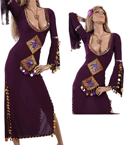 Oryantal Mısır oryantal dans kostümü Saidi Elbise, Baladi Galabeya, Fallahi Abaya (Mor) جلابية رقص شرقى