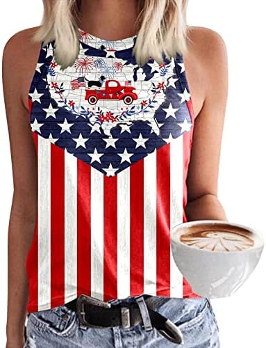 4th Temmuz Gömlek Kadınlar için ABD Bayrağı Yaz Kolsuz O-boyun Tankı Üstleri Yıldız Çizgili Kravat Boya T Shirt Casual Bluz