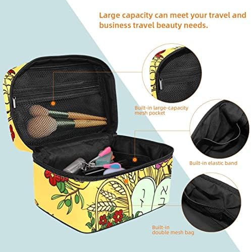 Asılı Seyahat makyaj çantası, Taşınabilir Makyaj Organizatör, Kozmetik Tutucu Fırça Seti, Sonbahar Şükran Karikatür Kek Meyve