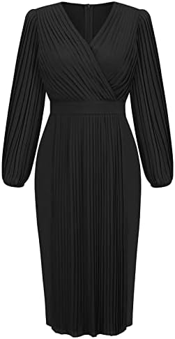 NOKMOPO Resmi Elbiseler Kadınlar için kadın Düz Renk Yuvarlak Boyun A-Line Uzun Kollu Midi Elbise Örme Mini Elbiseler
