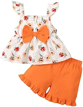 Toddler Bebek Kız yaz giysileri Bebek Kız Kıyafetler Fırfır Çiçek kolsuz üstler Kısa Setleri Bebek Kız Giysileri