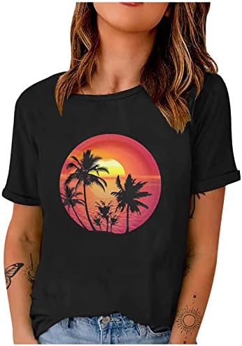Gün batımı Plaj Gömlek Kadınlar için Plaj Palmiye Tshirt Komik Yaz Hawaii Tatil T-Shirt Hediye Genç Kızlar için