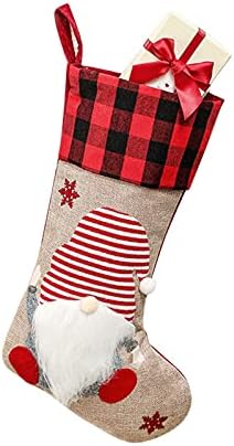 Noel Çorap Sahipleri Kırmızı Ekose Gnome Aile Süslemeleri Asılı Çorap Süs Noel Tatil Partisi için Asılı Kristaller Altında