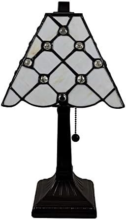 Amora aydınlatma Tiffany tarzı Mini Accent lamba 15 uzun boylu vitray beyaz mücevherli Vintage antik ışık dekor Komidin oturma