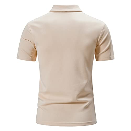 Maiyifu-GJ erkek V Boyun Kısa Kollu polo gömlekler Hafif Atletik Golf Gömlek Casual Slim Fit Katı Henley T-Shirt (Haki, Küçük)
