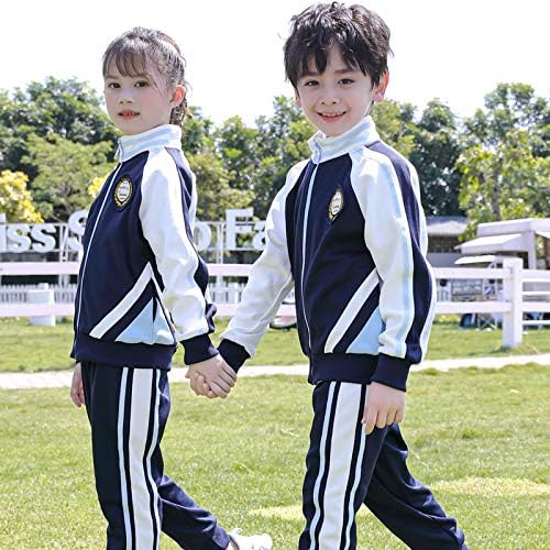 Mufeng Çocuk Erkek Kız Okul PE Üniforma Eşofman Atletik Eşofman Ön Fermuar Standı Yaka Ceket ve Pantolon Spor Seti