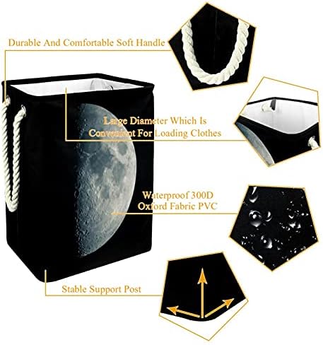 DEYYA Siyah Dış Uzay Ay çamaşır kulplu sepet Katlanabilir çamaşır sepeti Çıkarılabilir Braketli Dahili Astar Giyim Organizasyonu