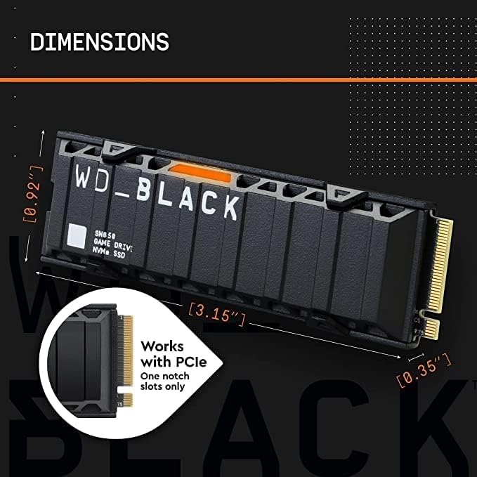 Batı Dijital WD Siyah SN850 2TB NVMe PCIe 4.0 M. 2 Dahili Oyun SSD Soğutucu ile