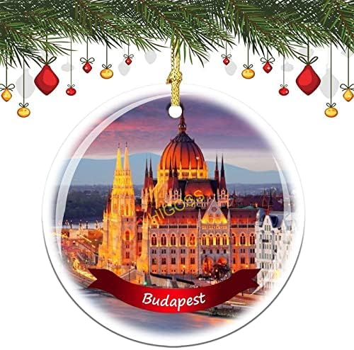 Budapeşte Macaristan Ağacı Asılı Noel Süs Porselen Çift Taraflı Seramik Süsleme, 3 İnç