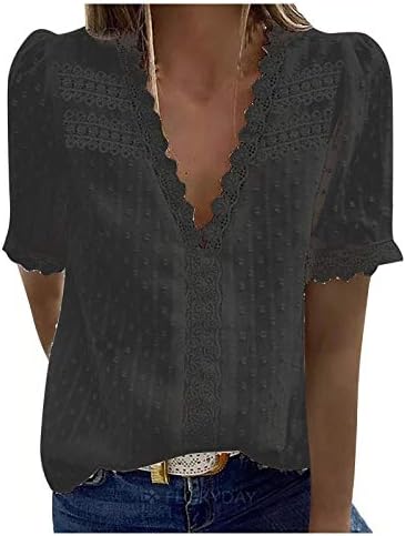 Bayan Üstleri Şık Rahat, Kadın Kısa Kollu Üstleri 2023 Yaz V Boyun T Shirt Gevşek Bluzlar Şık Çiçek Grafik Tees