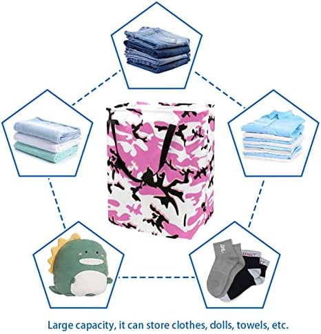 Pembe Kamuflaj Baskı Katlanabilir çamaşır sepeti, 60L Su Geçirmez çamaşır sepetleri çamaşır Kutusu Giysi Oyuncak Depolama