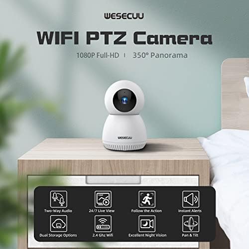WESECUU Kapalı Kamera, Ev Güvenliği için 1080p Pan/Tilt Kablosuz Kameralar, Bebek Monitörü, Telefon app'li Evcil Hayvan Kamerası,