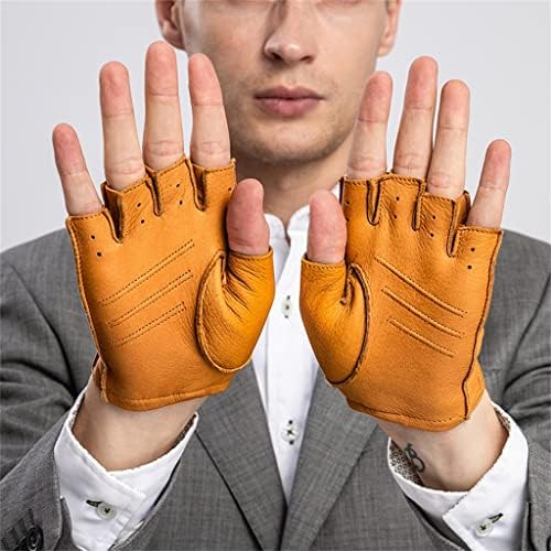CXDTBH İnce Bahar erkek Deri Sürüş eldivenleri Çizgisiz Yarım Parmak Eldiven Parmaksız Spor Spor Eldivenleri (Renk : E, Boyut: