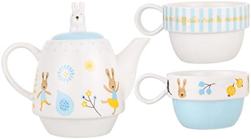Luxshiny Kreması Kemik Çin Çay Seti 3 Adet Seramik Çay Bardağı Set Tavşan Desen Porselen Çay Pot Süzgeç ile Blooming Gevşek