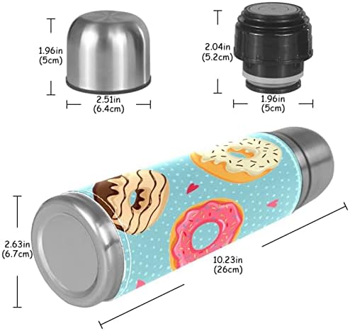 Renkli Donuts Vakum Yalıtımlı Paslanmaz Çelik Termos Şişeler 16 oz, Kullanımlık Sızdırmaz BPA Içermeyen Su Şişesi ile Fincan