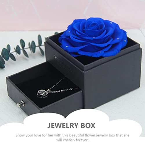 ABOOFAN Ebedi Korunmuş Gül Hediye Kutusu: Ebedi Mavi Gül Kolye Mücevher Kutusu Romantik Korunmuş Çiçek Çekmece Tipi Saklama