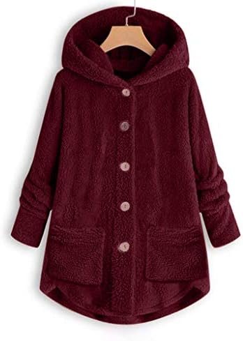 Kışlık Mont Kadınlar için Bulanık Moda Rahat Gevşek Fit Kapşonlu Düğmeler Aşağı Uzun Kollu Peluş Rahat Ceket Ceket