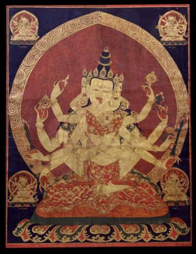 17. yüzyıl Orta Tibetli Guhyasamaja thanka Akshobhyavajra Fotoğraf 8x10