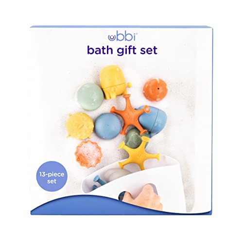 Ubbi Banyo Zamanı temel hediye seti, kurutma kutusu ve yürümeye başlayan çocuk banyo zamanı oyunu için 12 su oyuncağı, bebek